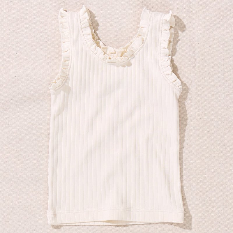 Cream ribbed ruffled tank top