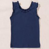Navy Ribbed Ruffled Tank Top
