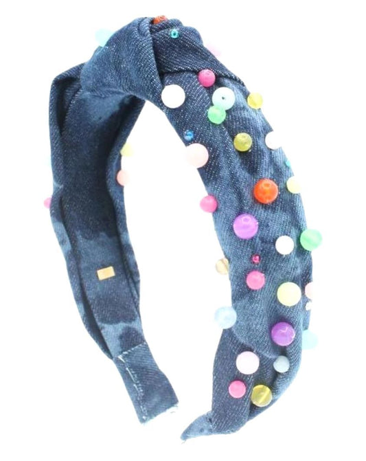 Multi - Colored Pearls on Denim Headband - Après NJ