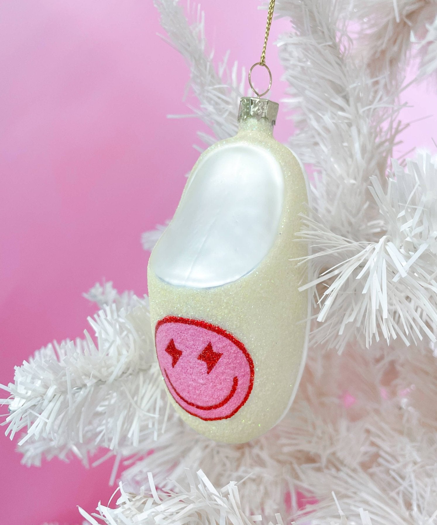 Pink Smiley Face Slipper Christmas Ornament - Après NJ