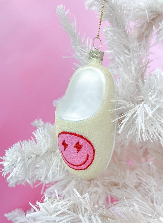 Pink Smiley Face Slipper Christmas Ornament - Après NJ