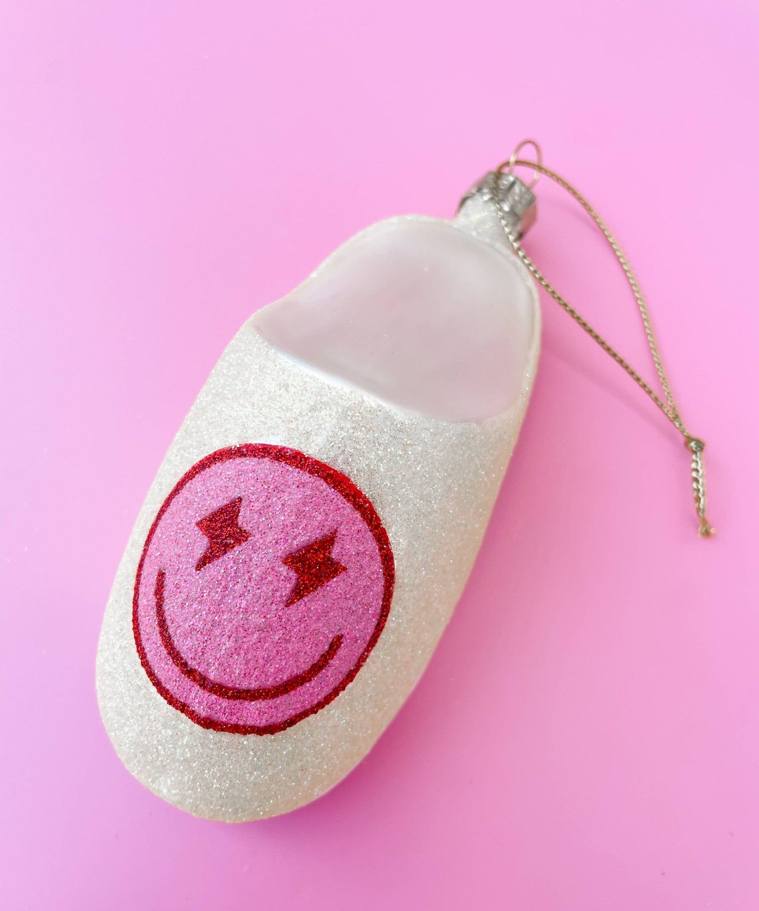 Pink Smiley Face Slipper Christmas Ornament - Après NJ